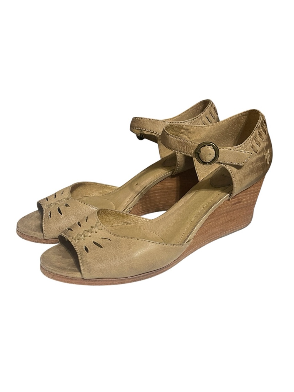 Frye Dierdre X Stitch Leather Open Toe Wedge Heel Sandal